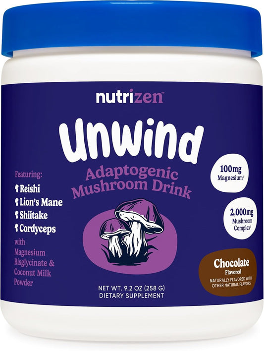 Nutricost Nutrizen PM Chocolate Adaptogenic Mushroom Drink - 30 Servings with Reishi, Lion's Mane, Shiitake, Cordyceps