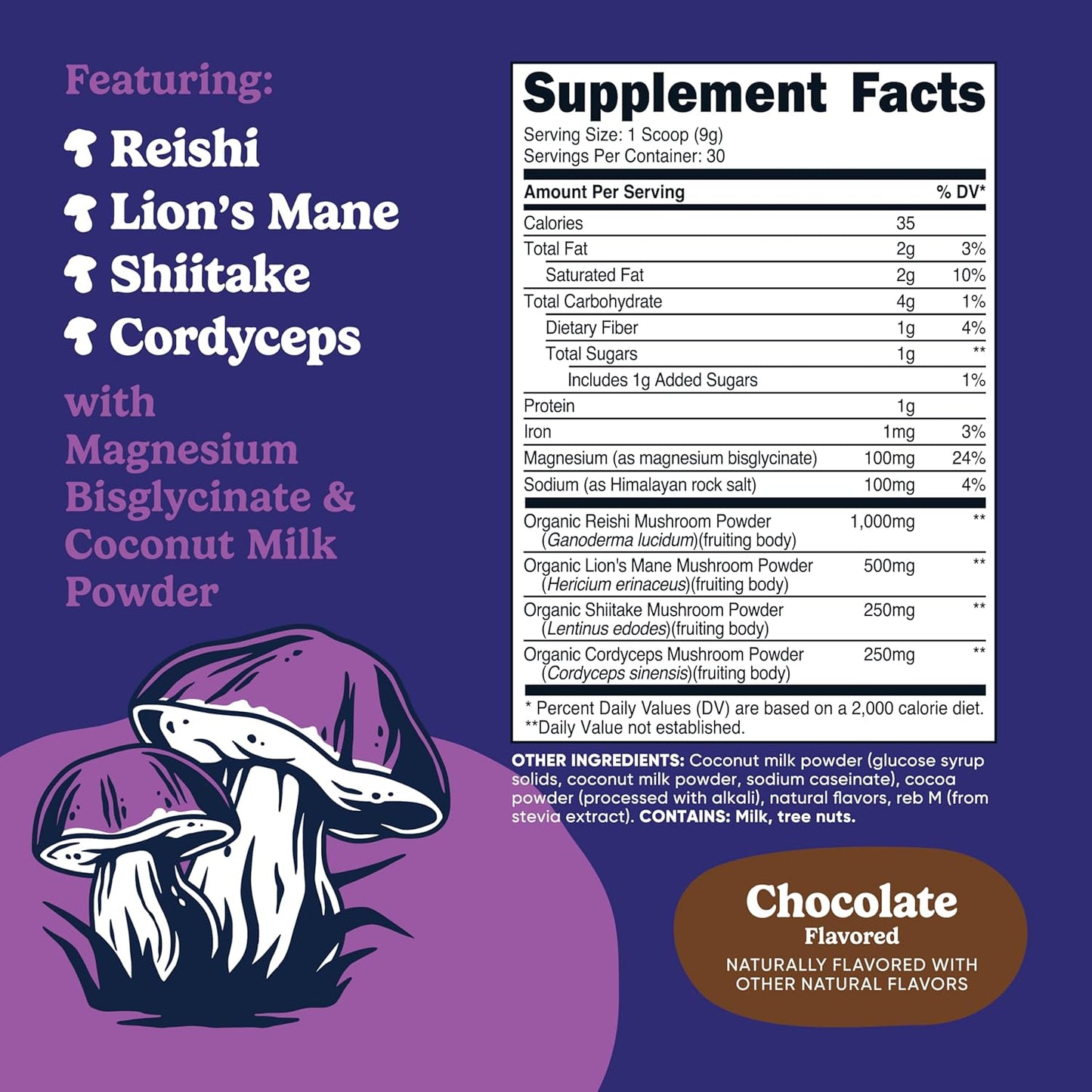 Nutricost Nutrizen PM Chocolate Adaptogenic Mushroom Drink - 30 Servings with Reishi, Lion's Mane, Shiitake, Cordyceps