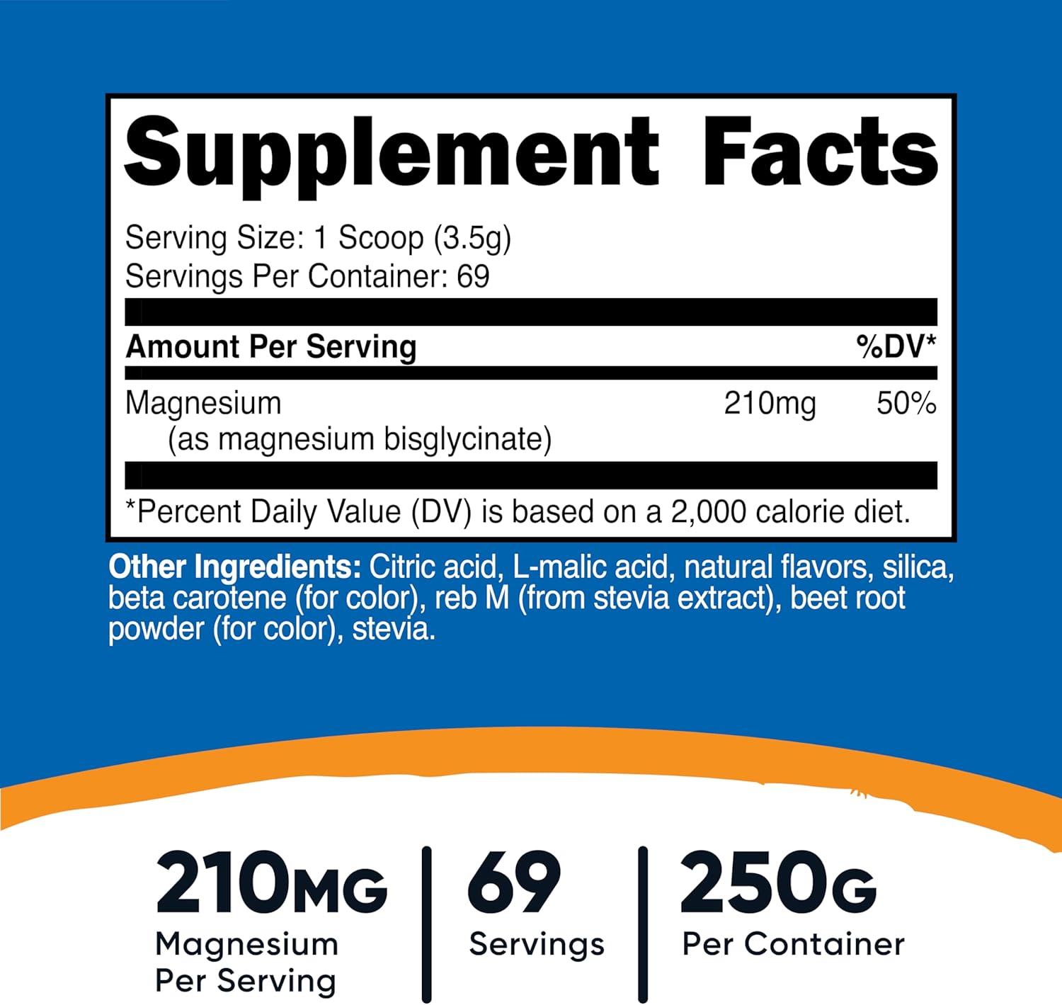 Nutricost Peach Mango Magnesium Glycinate Powder - 250 Grams