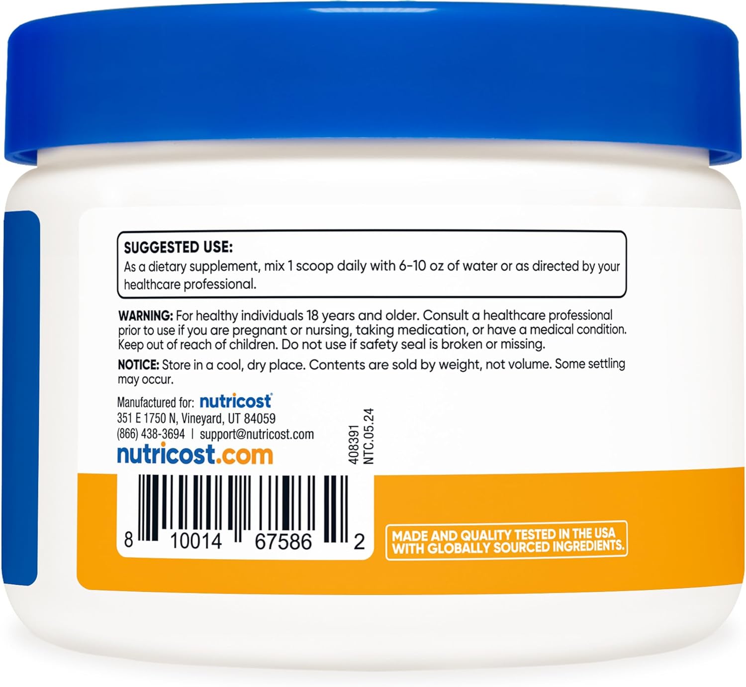 Nutricost Peach Mango Magnesium Glycinate Powder - 250 Grams