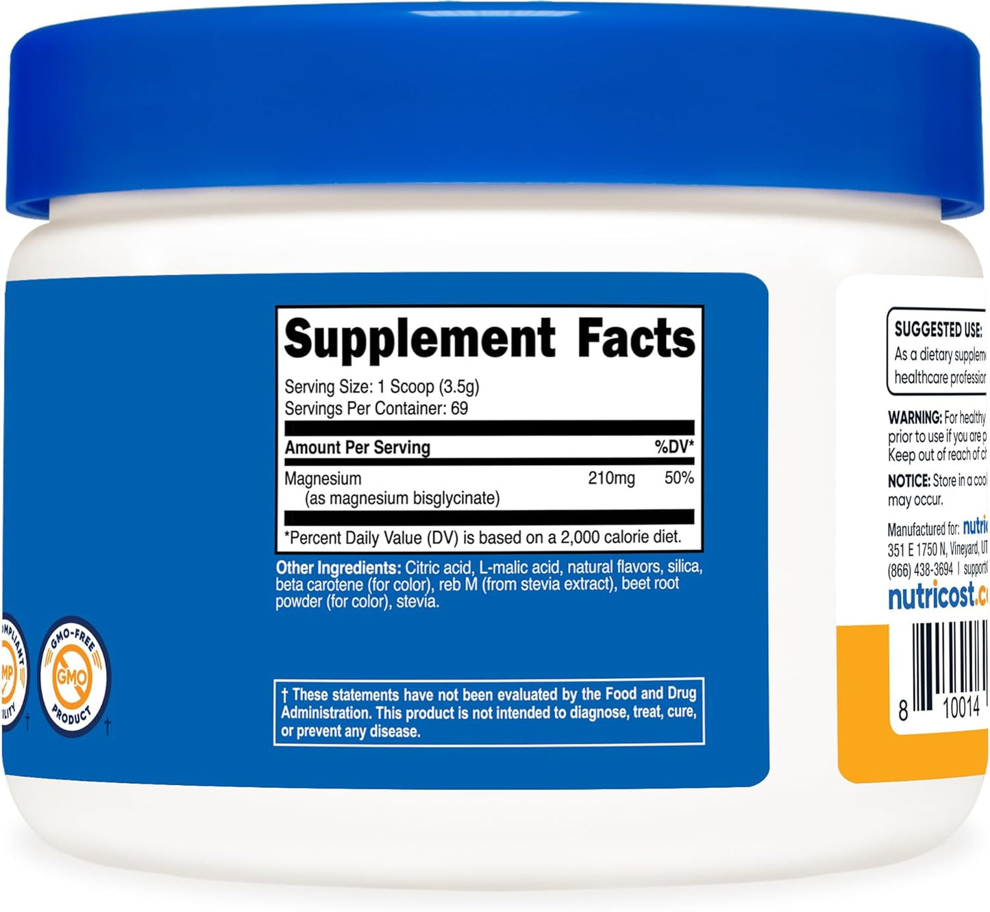 Nutricost Peach Mango Magnesium Glycinate Powder - 250 Grams