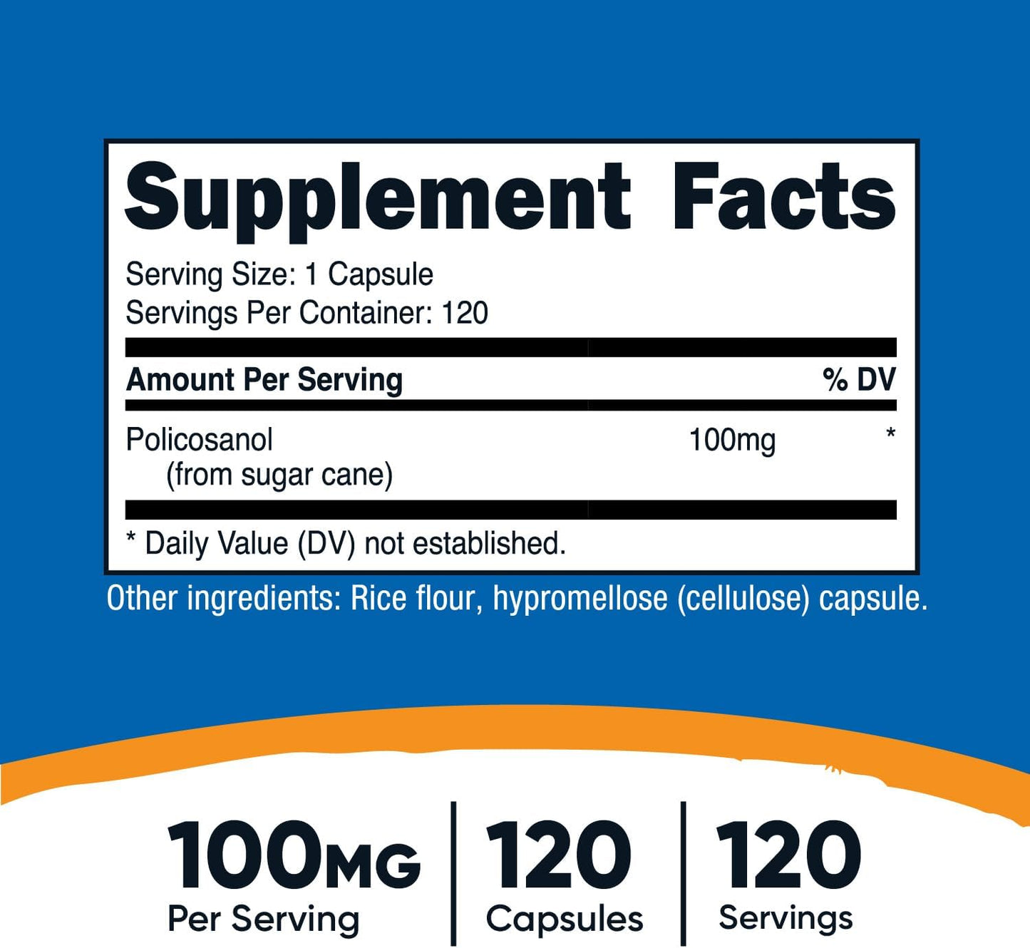 Nutricost Policosanol 100mg Capsules - 120 Count, Gluten Free, Non-GMO, Vegetarian Formula