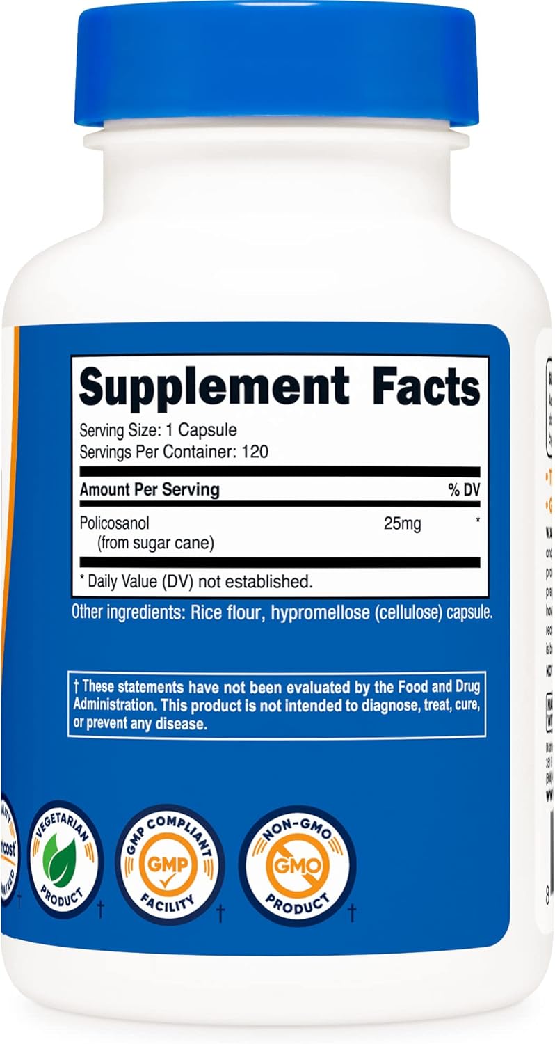 Nutricost Policosanol 25mg Capsules - Gluten-Free, Non-GMO, Vegetarian - 120 Count