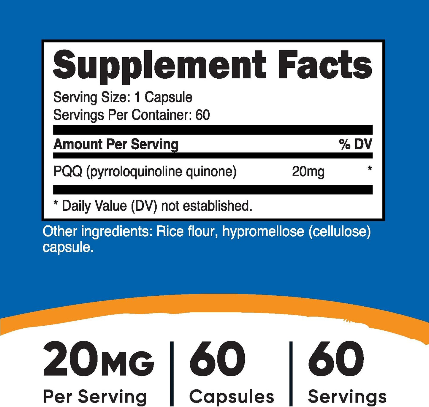 Nutricost PQQ (Pyrroloquinoline Quinone) 20mg - 60 Vegetarian Capsules, Non-GMO & Gluten Free