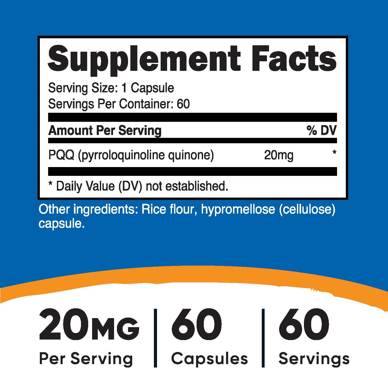 Nutricost PQQ (Pyrroloquinoline Quinone) 20mg - 60 Vegetarian Capsules, Non-GMO & Gluten Free