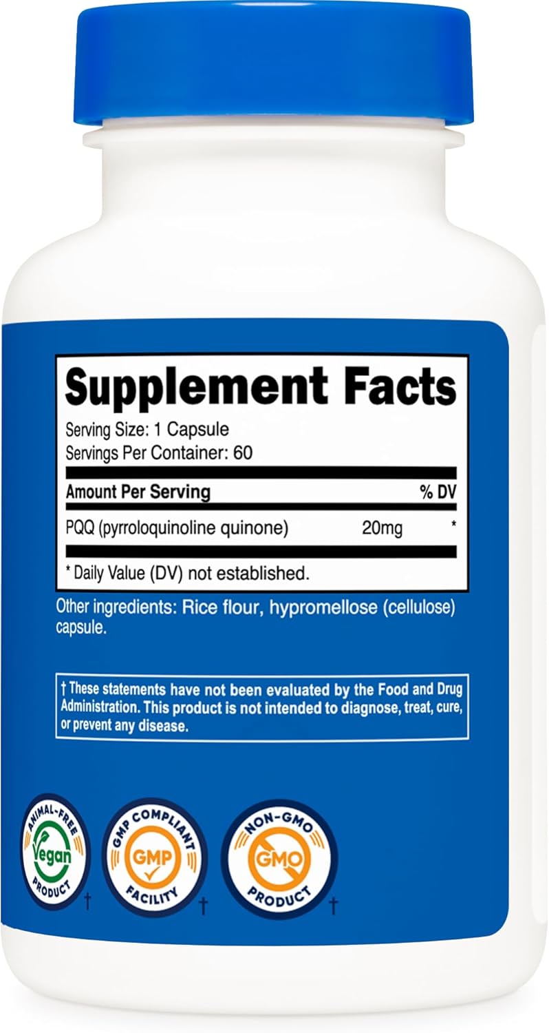Nutricost PQQ (Pyrroloquinoline Quinone) 20mg - 60 Vegetarian Capsules, Non-GMO & Gluten Free