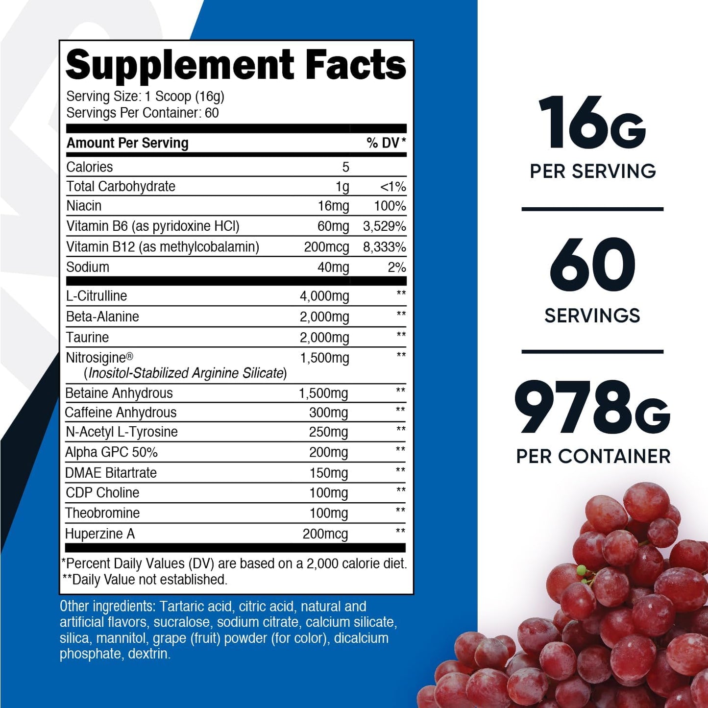 Nutricost Pre-X Xtreme Pre-Workout Complex Powder - Grape Flavor - 60 Servings - Vegetarian - Non-GMO - Gluten Free