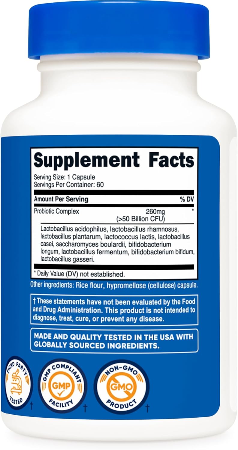 Nutricost Probiotic Complex - 50 Billion CFU, 60 Capsules (3 Bottles) - Men and Women's Probiotic - Veggie Caps, Non-GMO, Gluten-Free