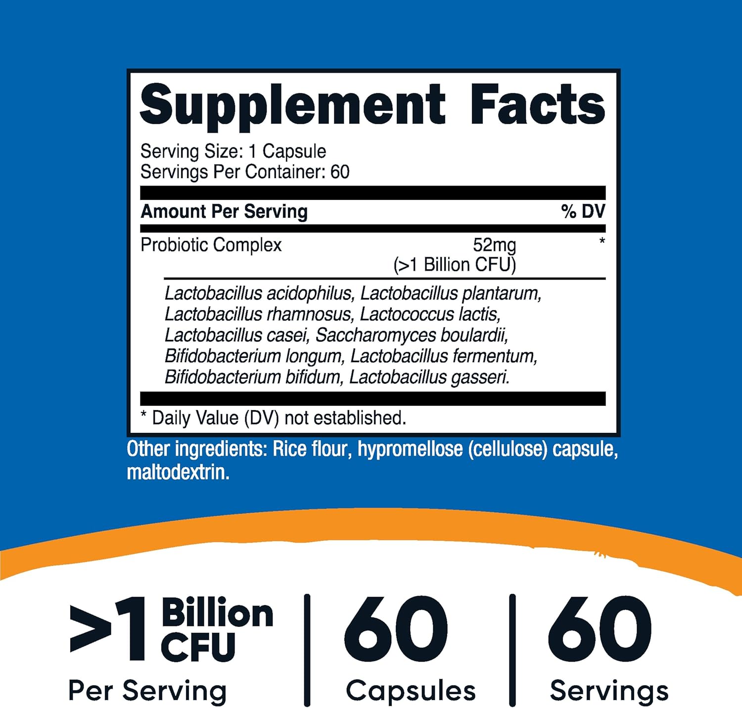 Nutricost Probiotic Complex - 60 Capsules, Over 1 Billion CFU, Gluten-Free & Non-GMO