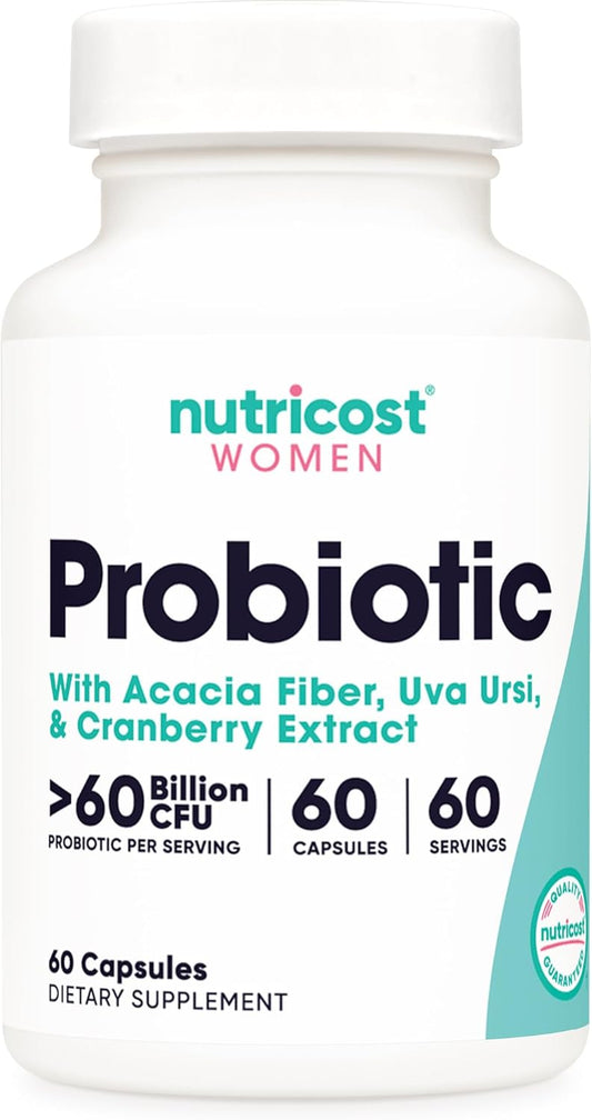 Nutricost Probiotic for Women with 60 Billion CFU, Acacia Fiber, Uva Ursi, & Cranberry Extract - 60 Capsules, Non-GMO & Gluten Free