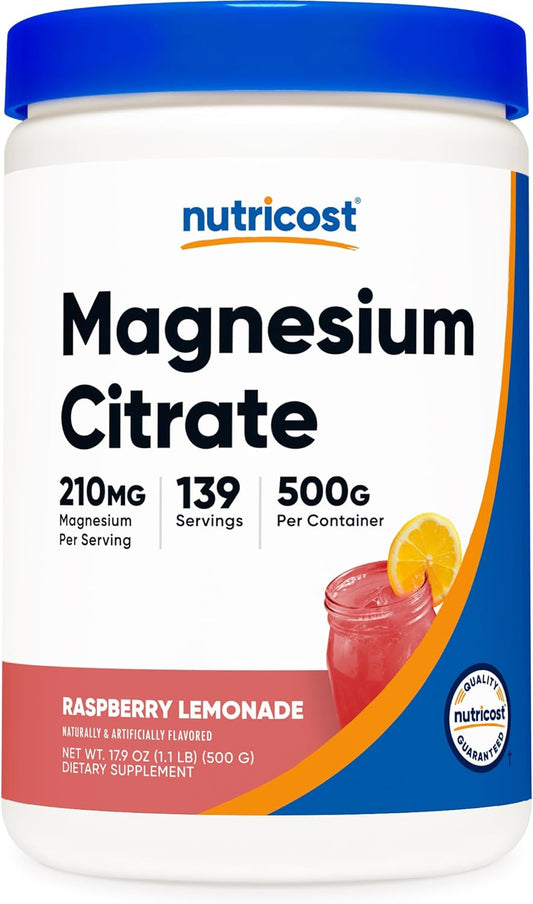 Nutricost Raspberry Lemonade Magnesium Citrate Powder - 500 Grams