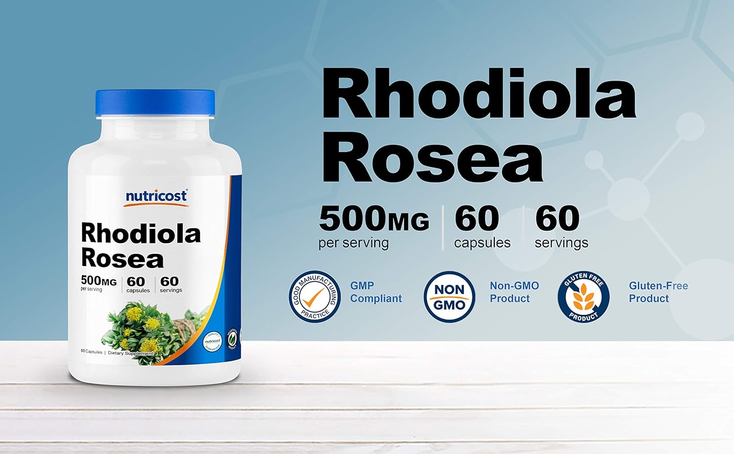 Nutricost Rhodiola Rosea 500mg Capsules - 2 Bottles, Gluten Free and Non-GMO Supplement