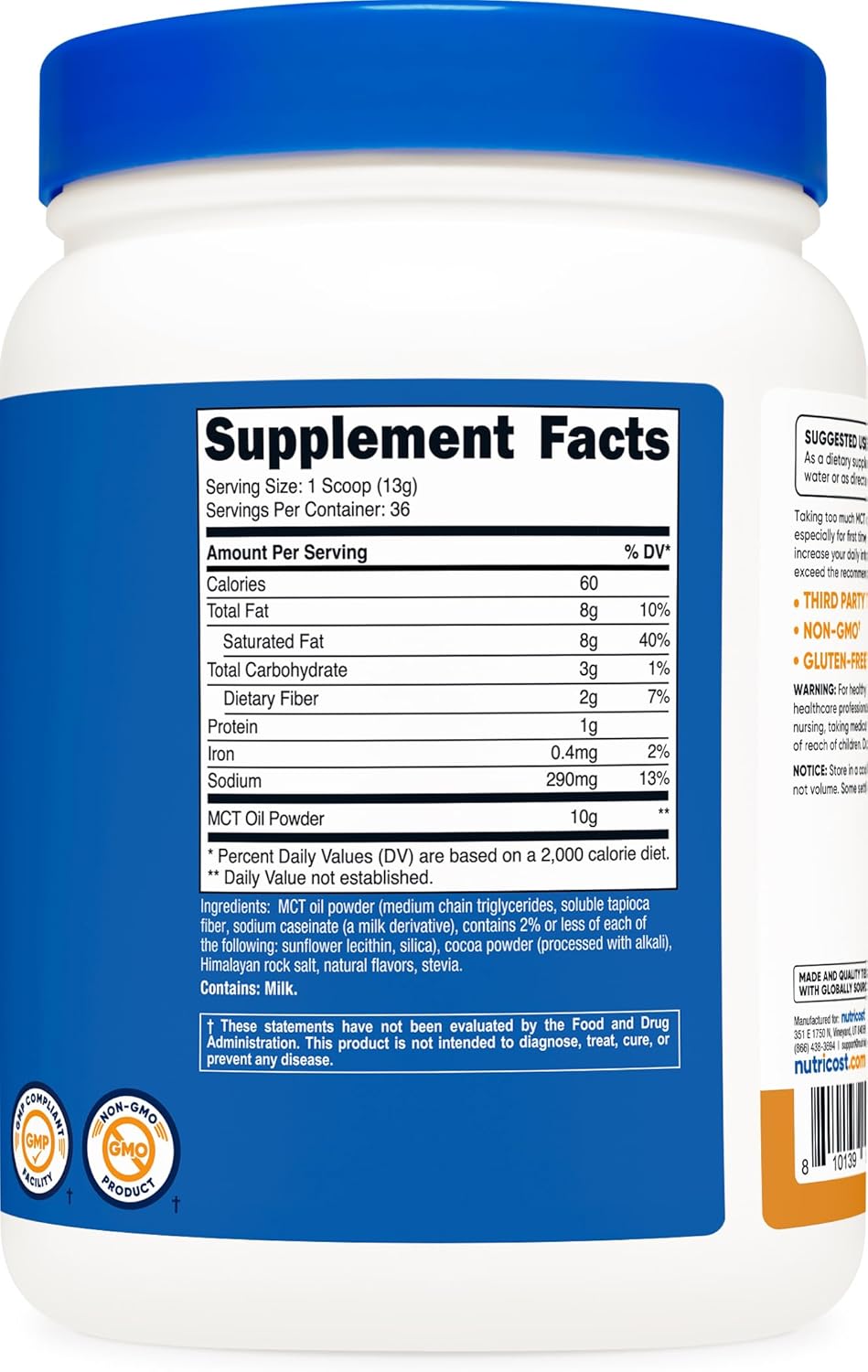 Nutricost Salted Caramel MCT Oil Powder - 1 LB - Ideal for Keto Diets - Non-GMO & Gluten Free