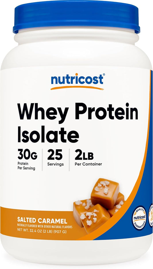 Nutricost Salted Caramel Whey Protein Isolate - 2LB Container for Enhanced Muscle Recovery