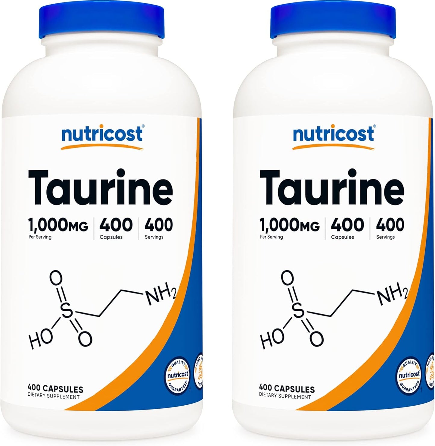 Nutricost Taurine 1000mg - 400 Capsules (2 Bottles) for Energy and Cardiovascular Health