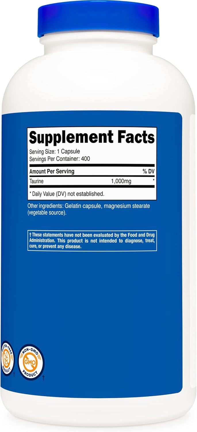 Nutricost Taurine 1000mg - 400 Capsules (2 Bottles) for Energy and Cardiovascular Health