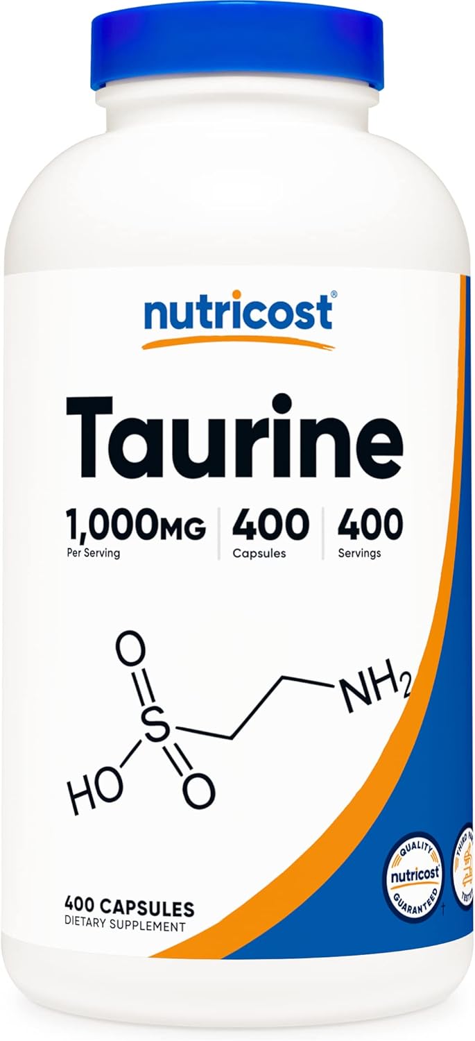 Nutricost Taurine 1000mg - 400 Capsules (2 Bottles) for Energy and Cardiovascular Health