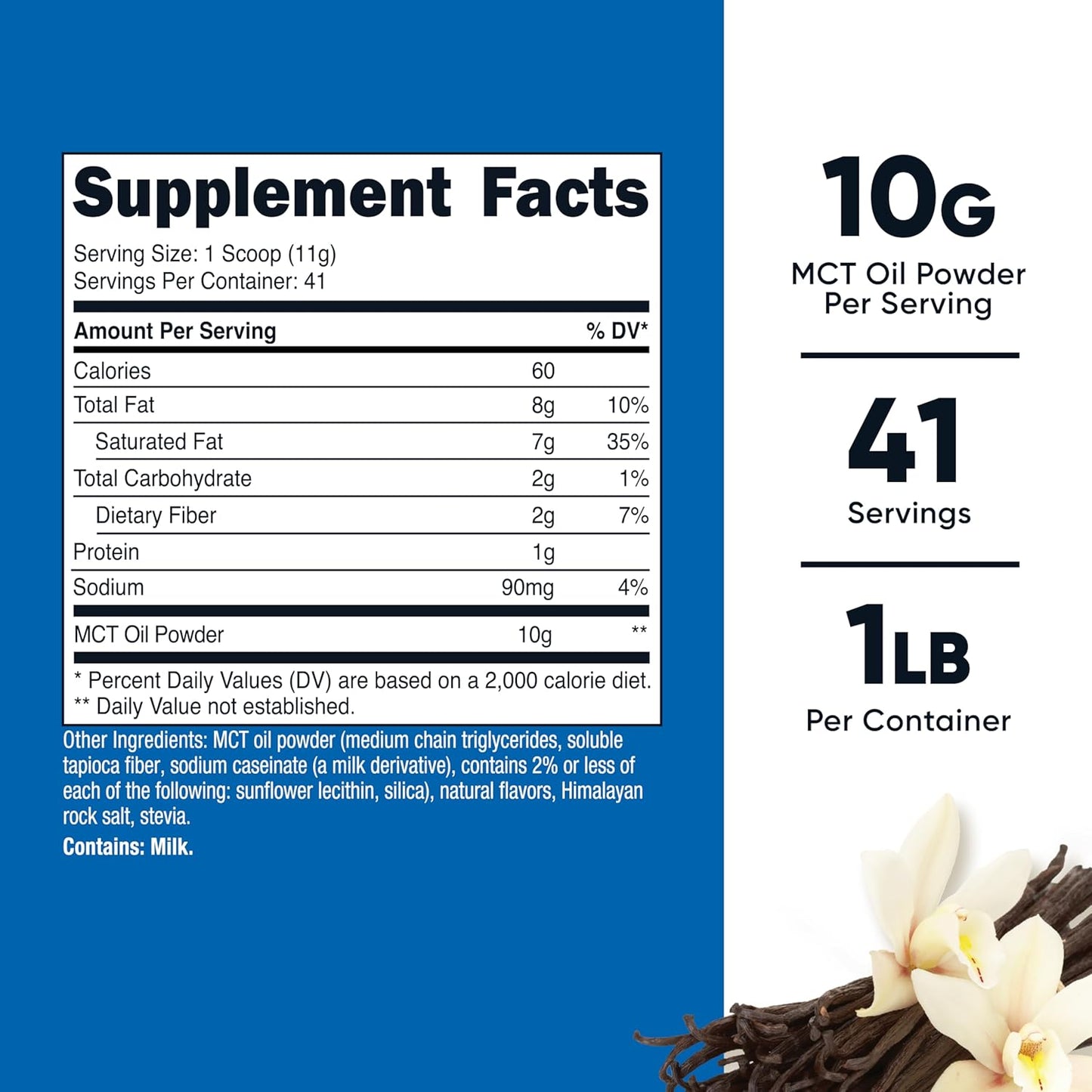 Nutricost Vanilla MCT Oil Powder (1 LB) - Ideal for Keto Diets, Zero Net Carbs, Non-GMO, Gluten Free