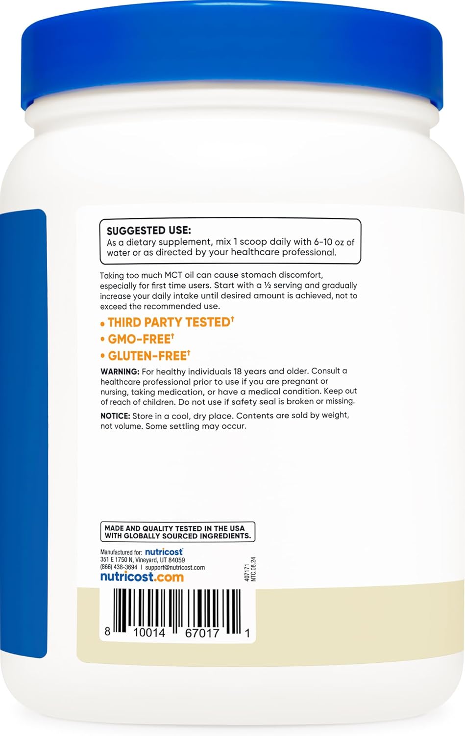 Nutricost Vanilla MCT Oil Powder (1 LB) - Ideal for Keto Diets, Zero Net Carbs, Non-GMO, Gluten Free