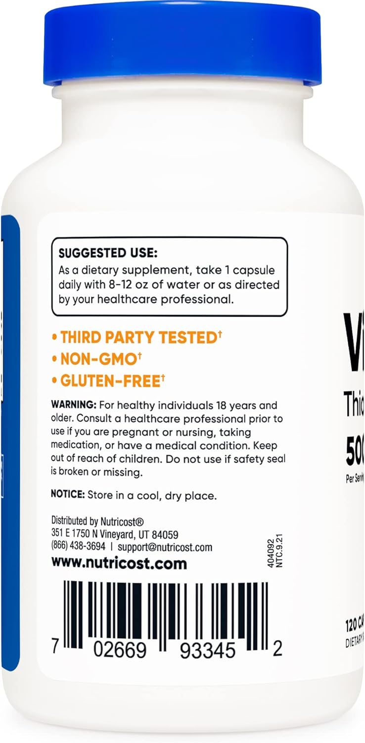 Nutricost Vitamin B1 (Thiamin) 500mg - 240 Capsules - 2 Bottles, High Strength Dietary Supplement