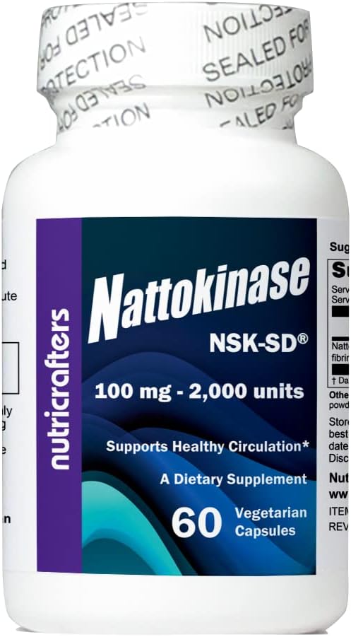 NutriCrafters Nattokinase NSK-SD Supplement 2,000 Units - 60 Capsules - Cardiovascular Support - Made in USA with Japanese NSK-SD Nattokinase - Original and Researched Formula
