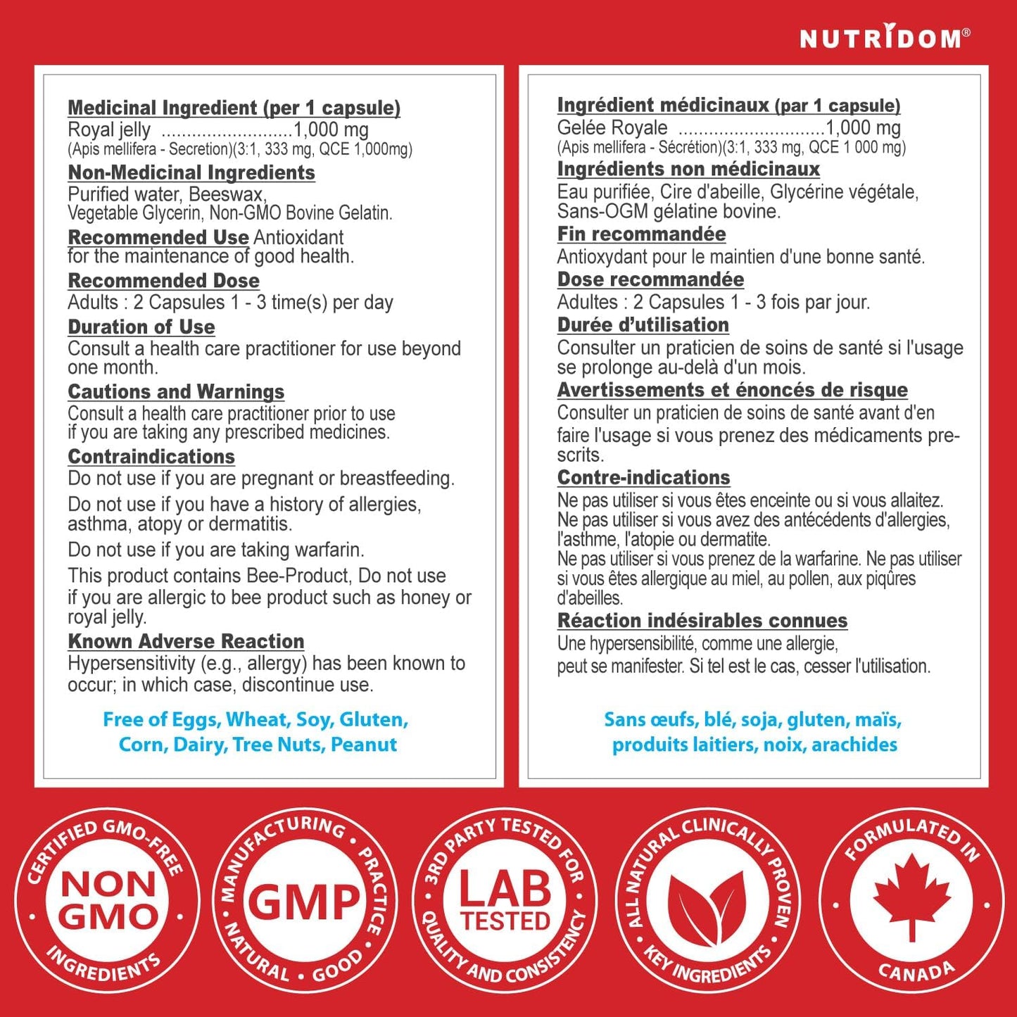 Nutridom Royal Jelly Softgels 1000mg - 120 Capsules (1 Bottle)