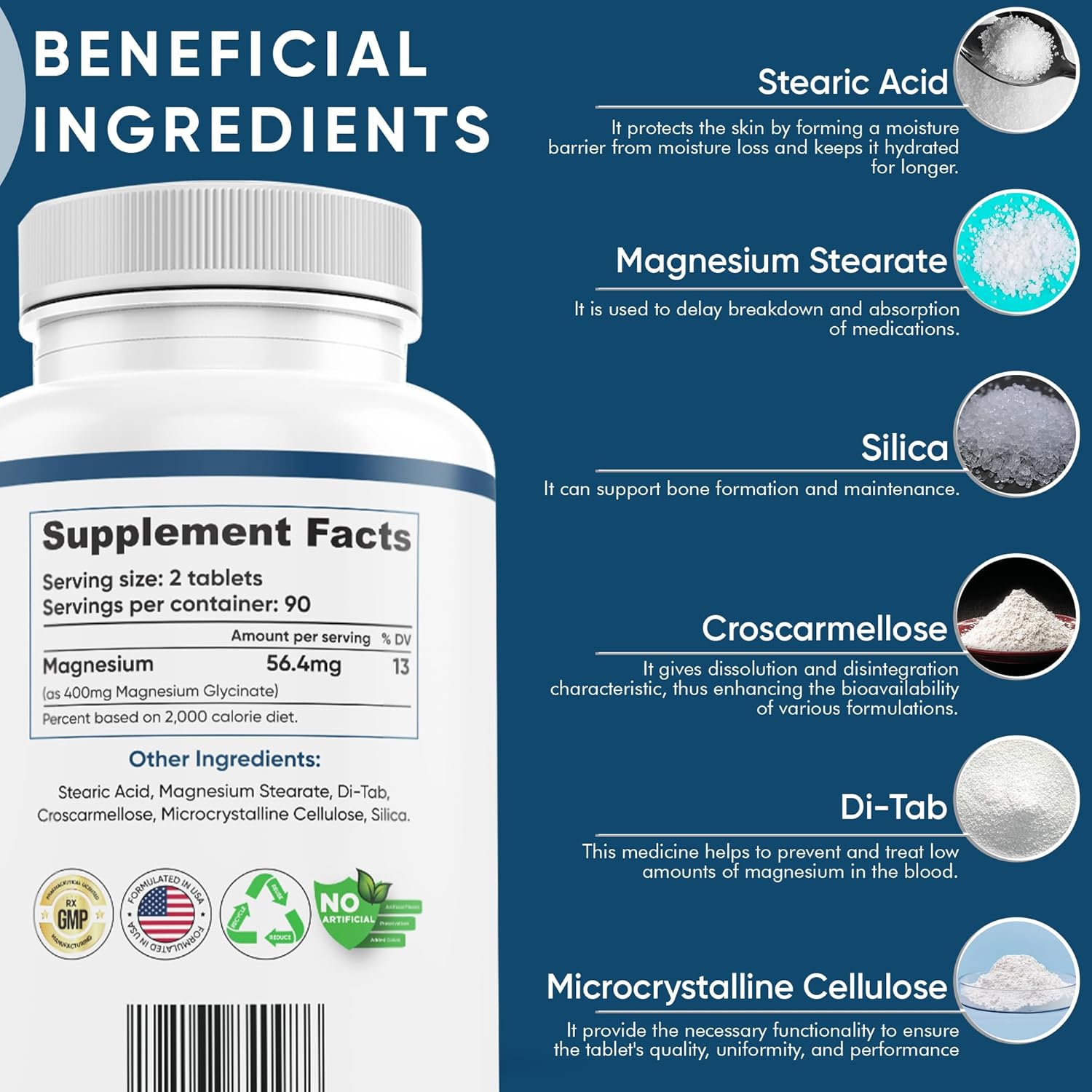 Nutrient Choice Magnesium Glycinate Tablets - 180ct, 400mg, Non-GMO, High Absorption, Gluten-Free, Made in USA - Supports Muscle, Heart, Nerve & Bone Health, Cardiovascular Support - 90 Servings