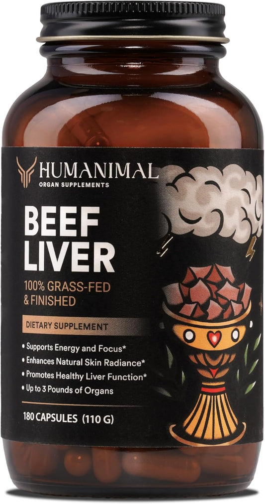 Nutrient-Dense Grass-Fed Beef Liver Capsules for Energy, Focus & Skin Health - 180 Capsules