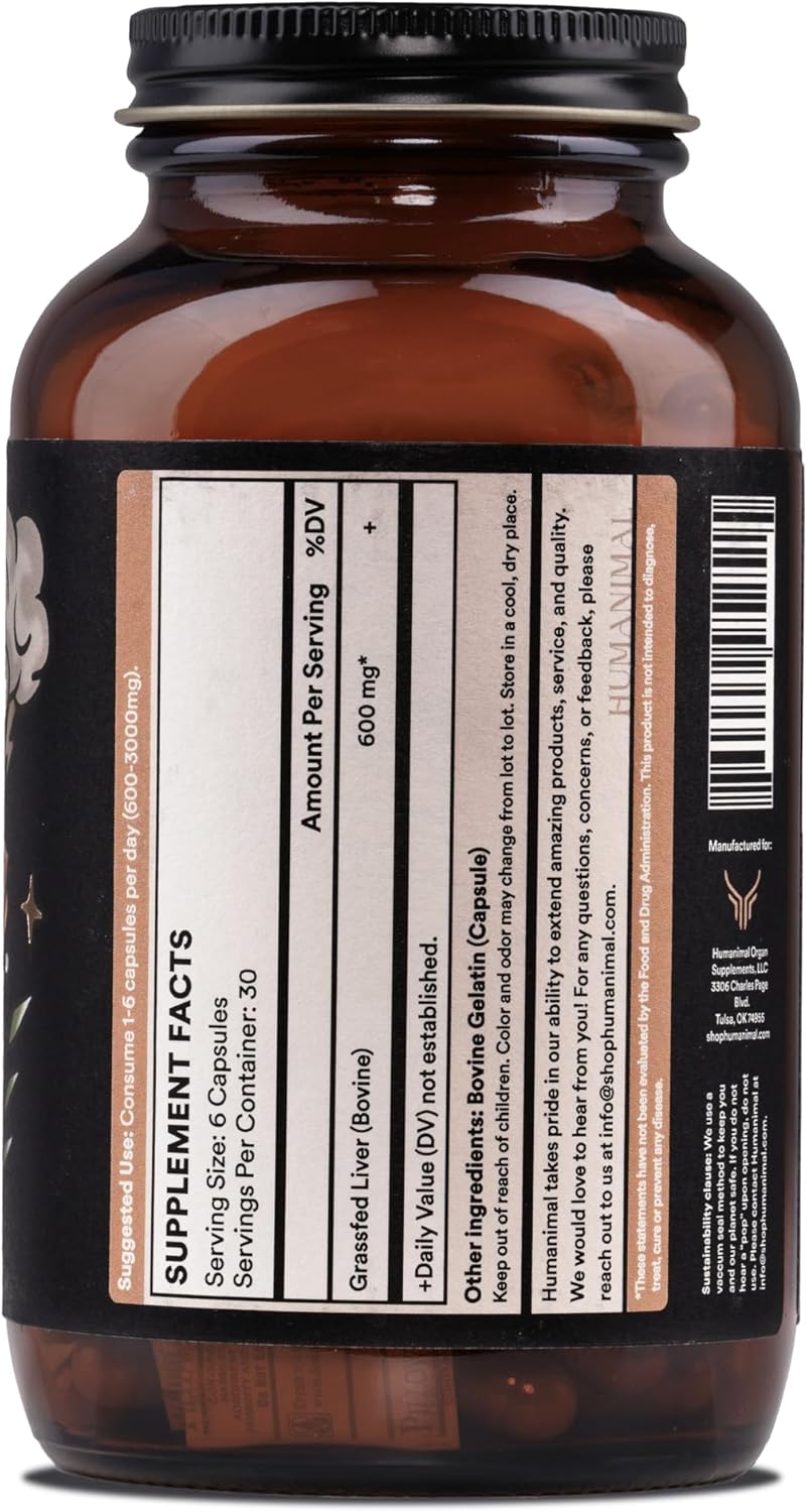 Nutrient-Dense Grass-Fed Beef Liver Capsules for Energy, Focus & Skin Health - 180 Capsules