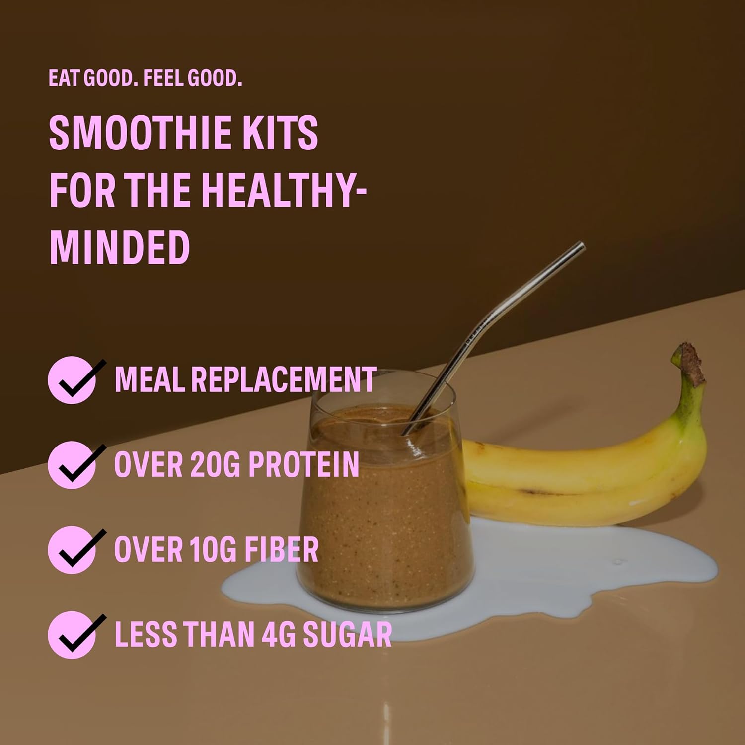 Nutrient-Packed Double Chocolate Collagen & Protein Meal Replacement Shake - 25g Protein, 11g Fiber, 2g Sugar - Pack of 6 Smoothie Kits - Delicious, Creamy, Gluten-Free, Non-GMO, USA Made