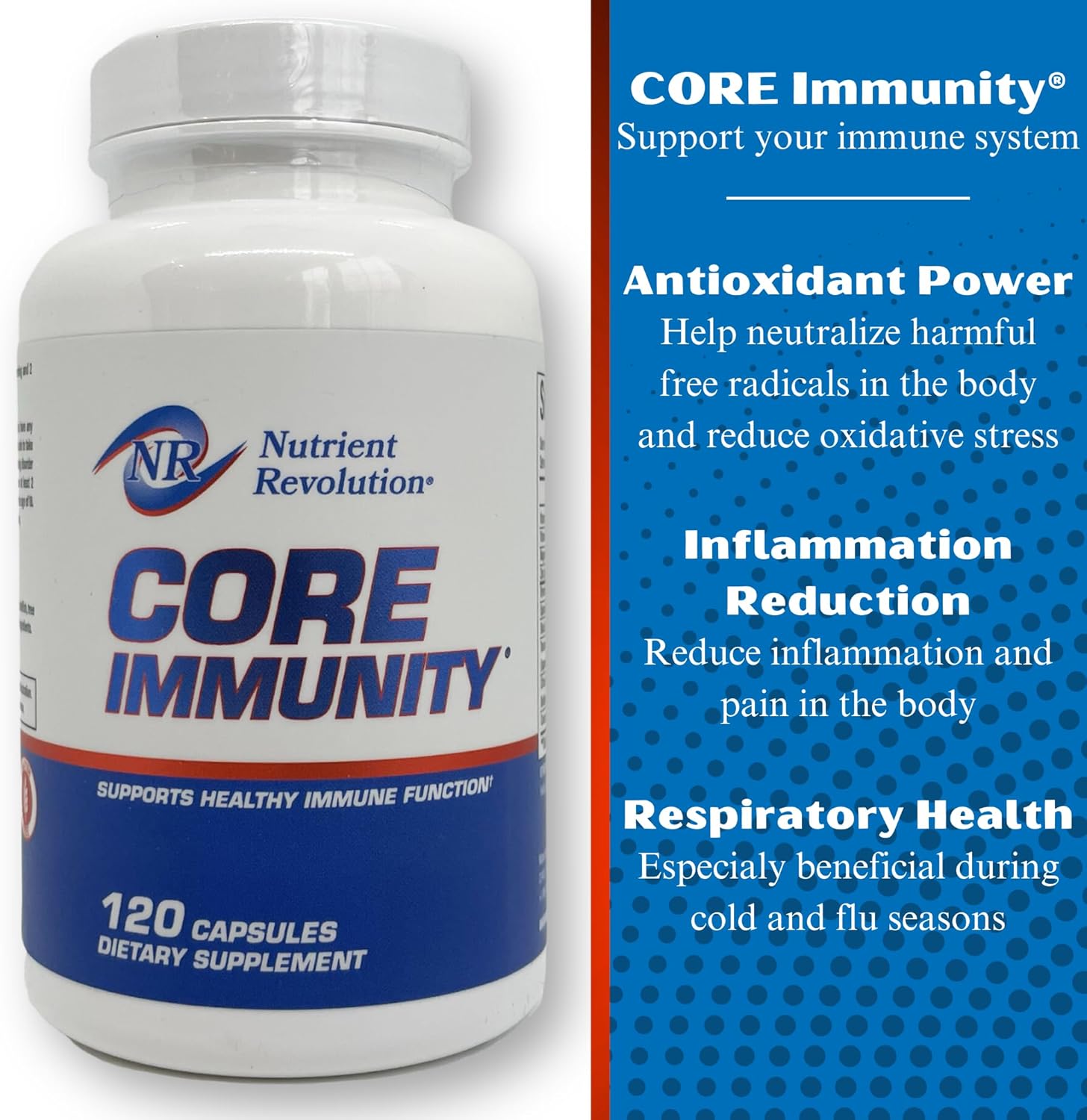 Nutrient Revolution CORE Immunity: Daily Immune Booster with Quercetin & Bromelain - Antioxidant Protection - 120 ct.