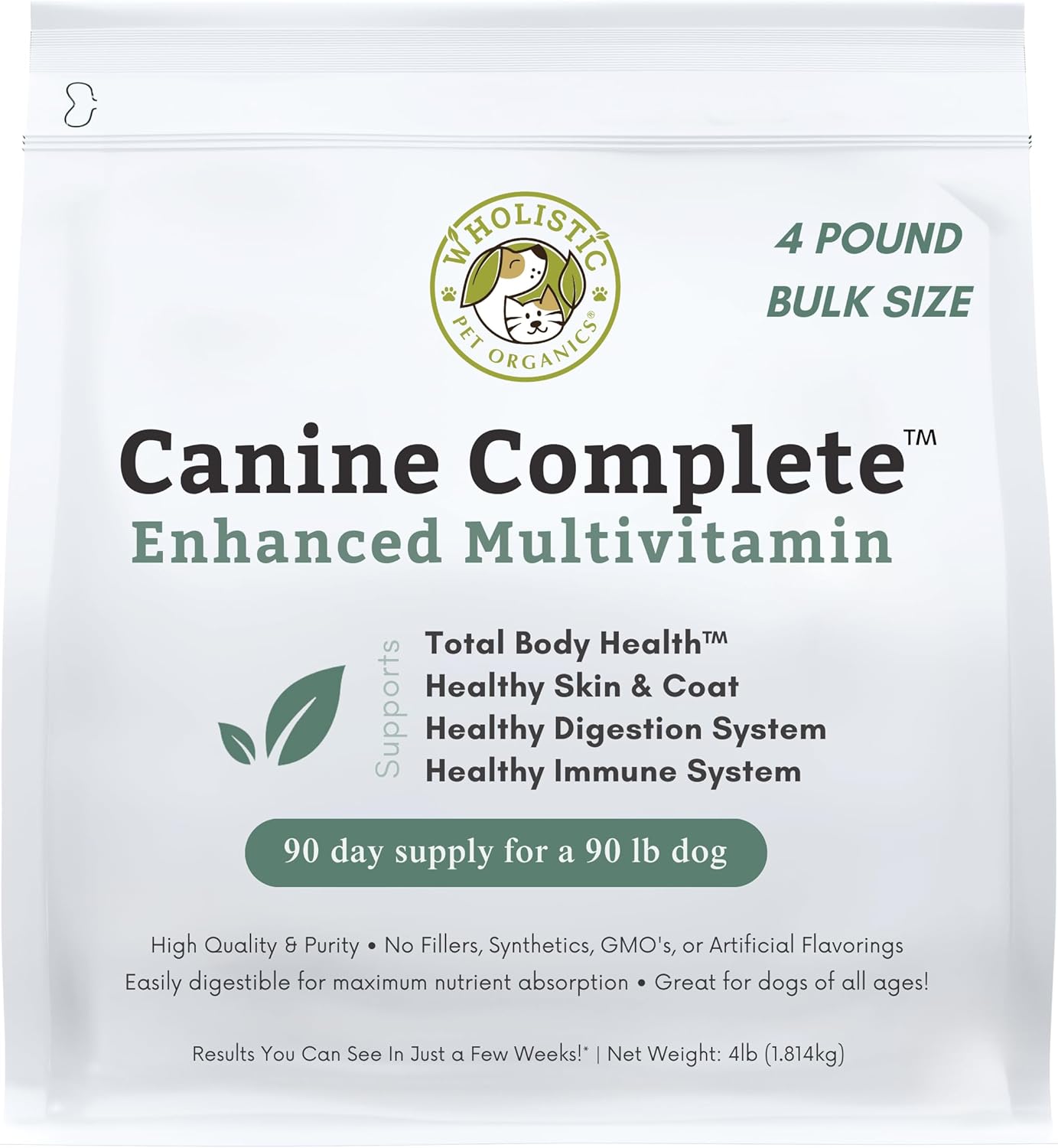 Nutrient-Rich Canine Complete Dog Multivitamin Powder - 4 Lb - Wholistic Pet Organics - Supplements for Immune System, Skin, Coat & Health