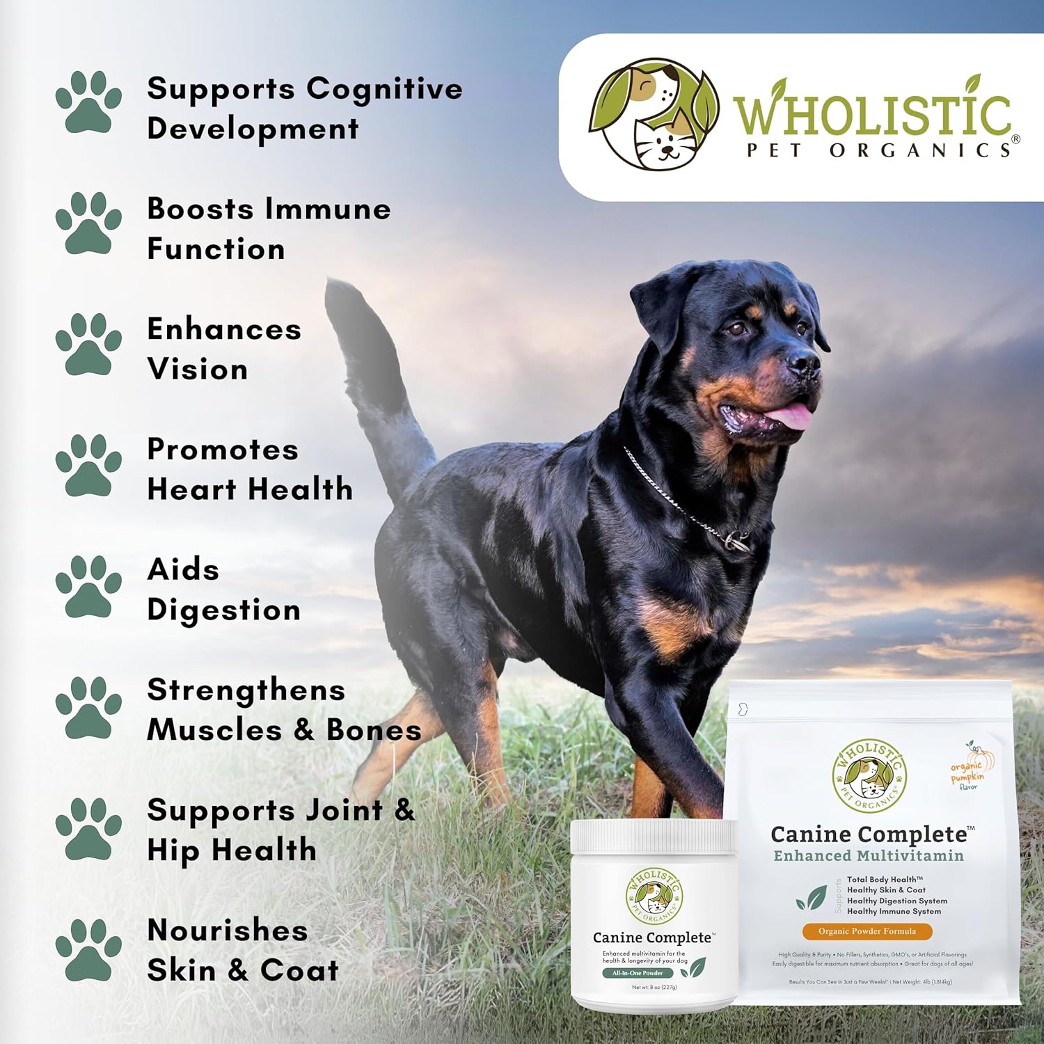 Nutrient-Rich Canine Complete Dog Multivitamin Powder - 4 Lb - Wholistic Pet Organics - Supplements for Immune System, Skin, Coat & Health