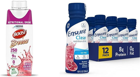 Nutrient-Rich Clear Nutritional Drinks with Protein - Wild Berry & Blueberry Pomegranate Flavors, Low Fat & Calories