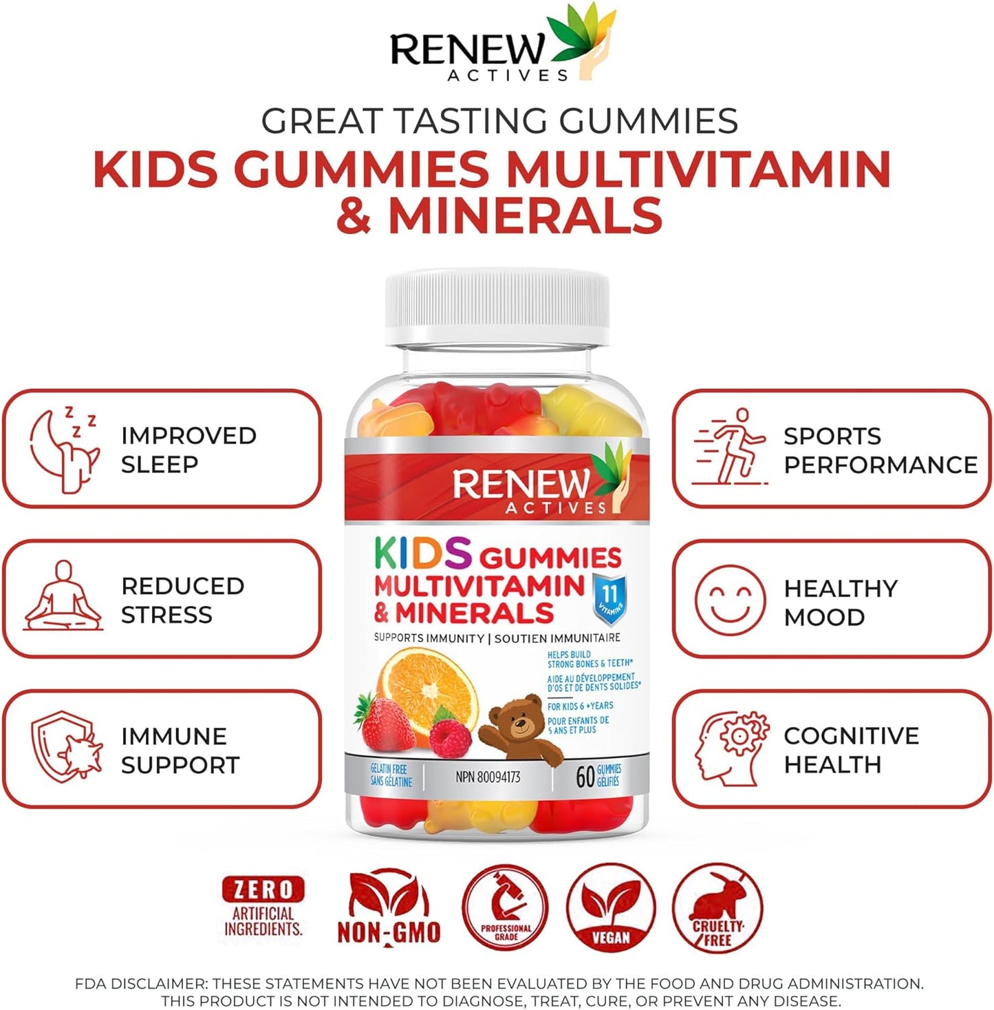 Nutrient-Rich Kids Multivitamin Gummies for Health & Wellness - Supports Hair, Skin, Nails, Eyesight, Bones, Teeth - Tasty & Effective - 60 Gummies