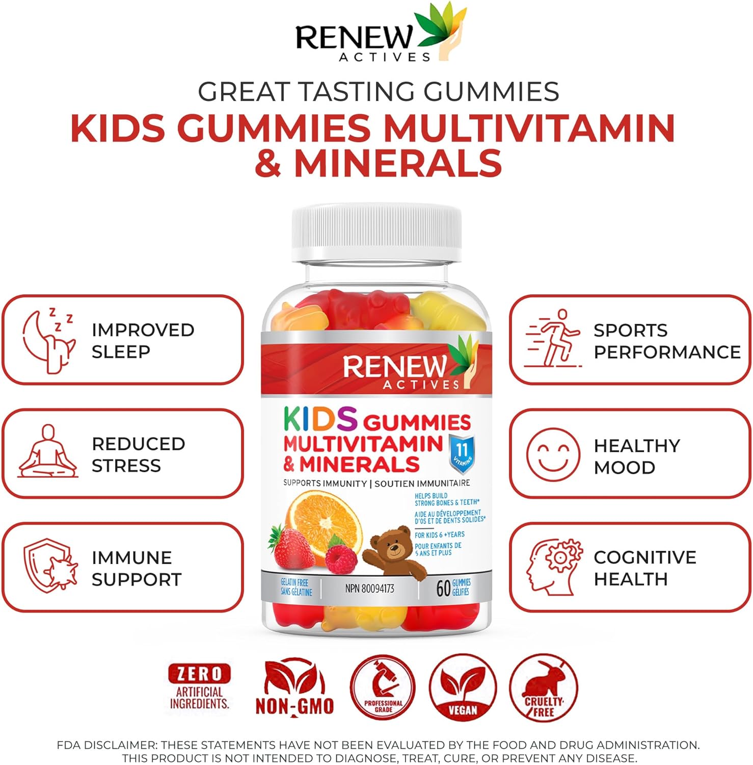 Nutrient-Rich Kids Multivitamin Gummies for Health & Wellness - Supports Hair, Skin, Nails, Eyesight, Bones, Teeth - Tasty & Effective - 60 Gummies