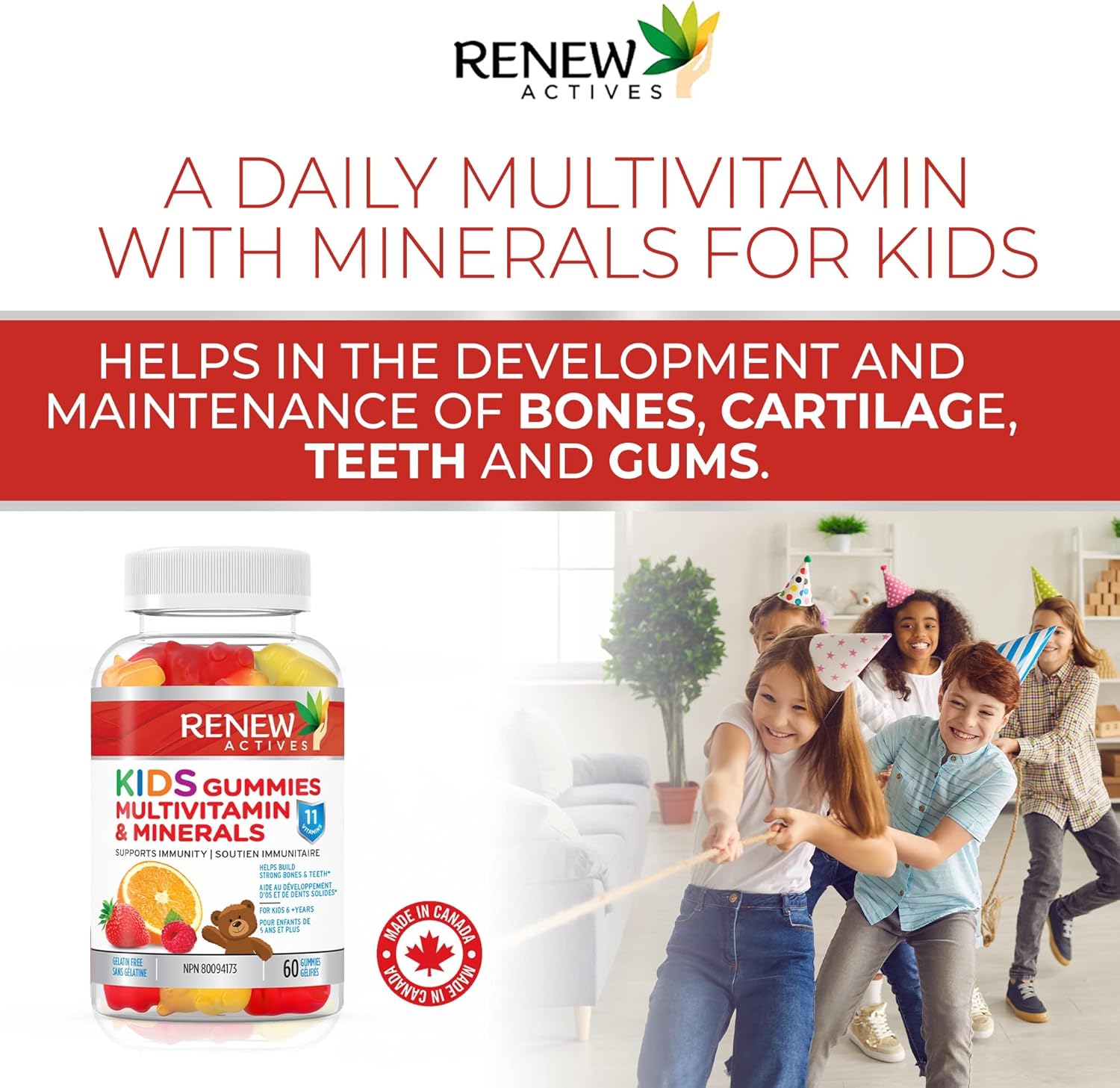 Nutrient-Rich Kids Multivitamin Gummies for Health & Wellness - Supports Hair, Skin, Nails, Eyesight, Bones, Teeth - Tasty & Effective - 60 Gummies
