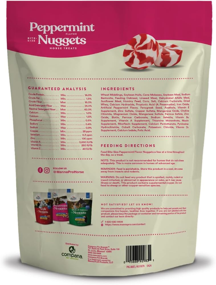 Nutrient-Rich Manna Pro Peppermint Flavor Nuggets | Bite-Size Treats for Horses | 1lb Pack