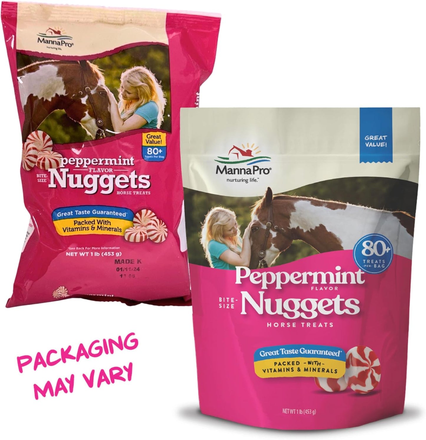 Nutrient-Rich Manna Pro Peppermint Flavor Nuggets | Bite-Size Treats for Horses | 1lb Pack