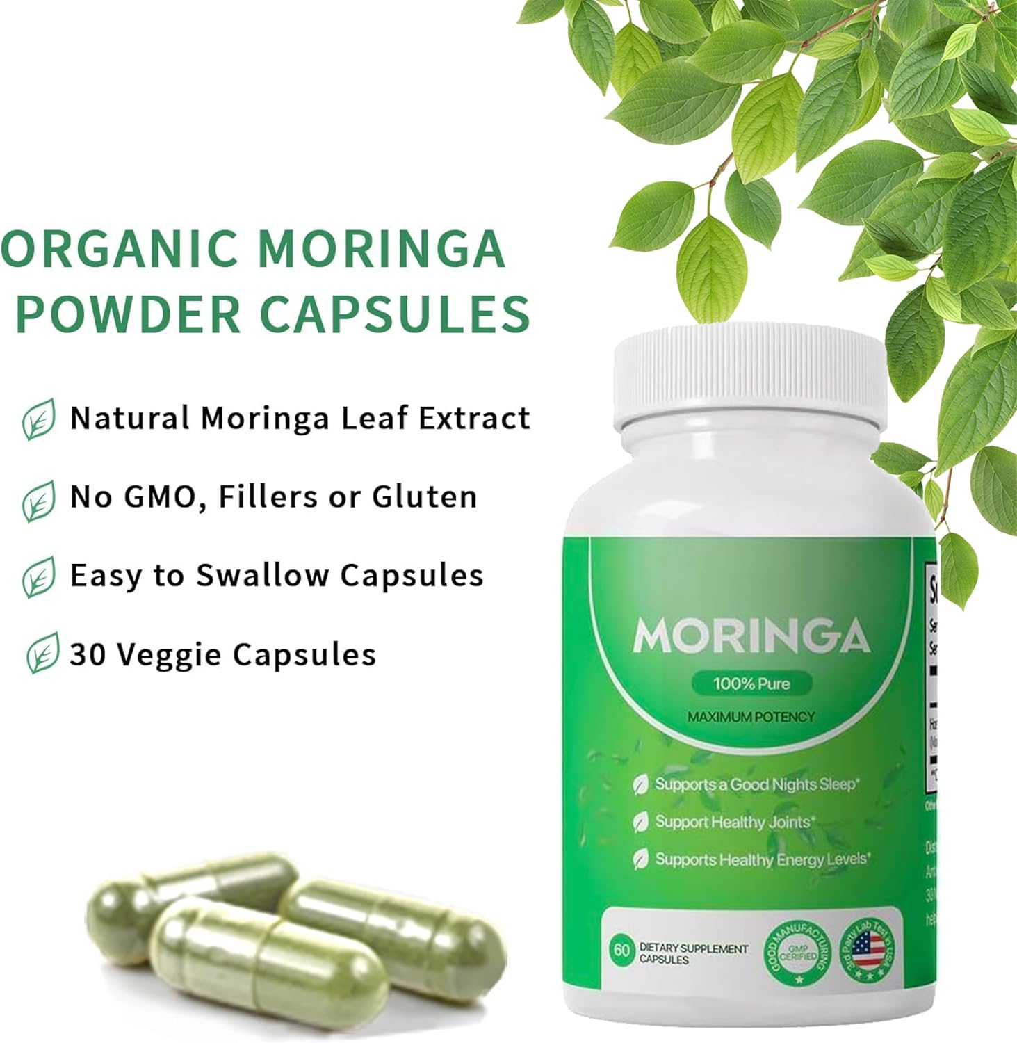 Nutrient-Rich Moringa Capsules - 800mg for Energy Boost & Wellness