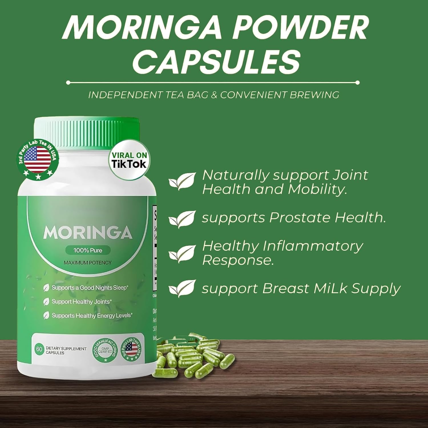 Nutrient-Rich Moringa Capsules - 800mg for Energy & Gut Health - Pure Moringa Powder (3pcs)