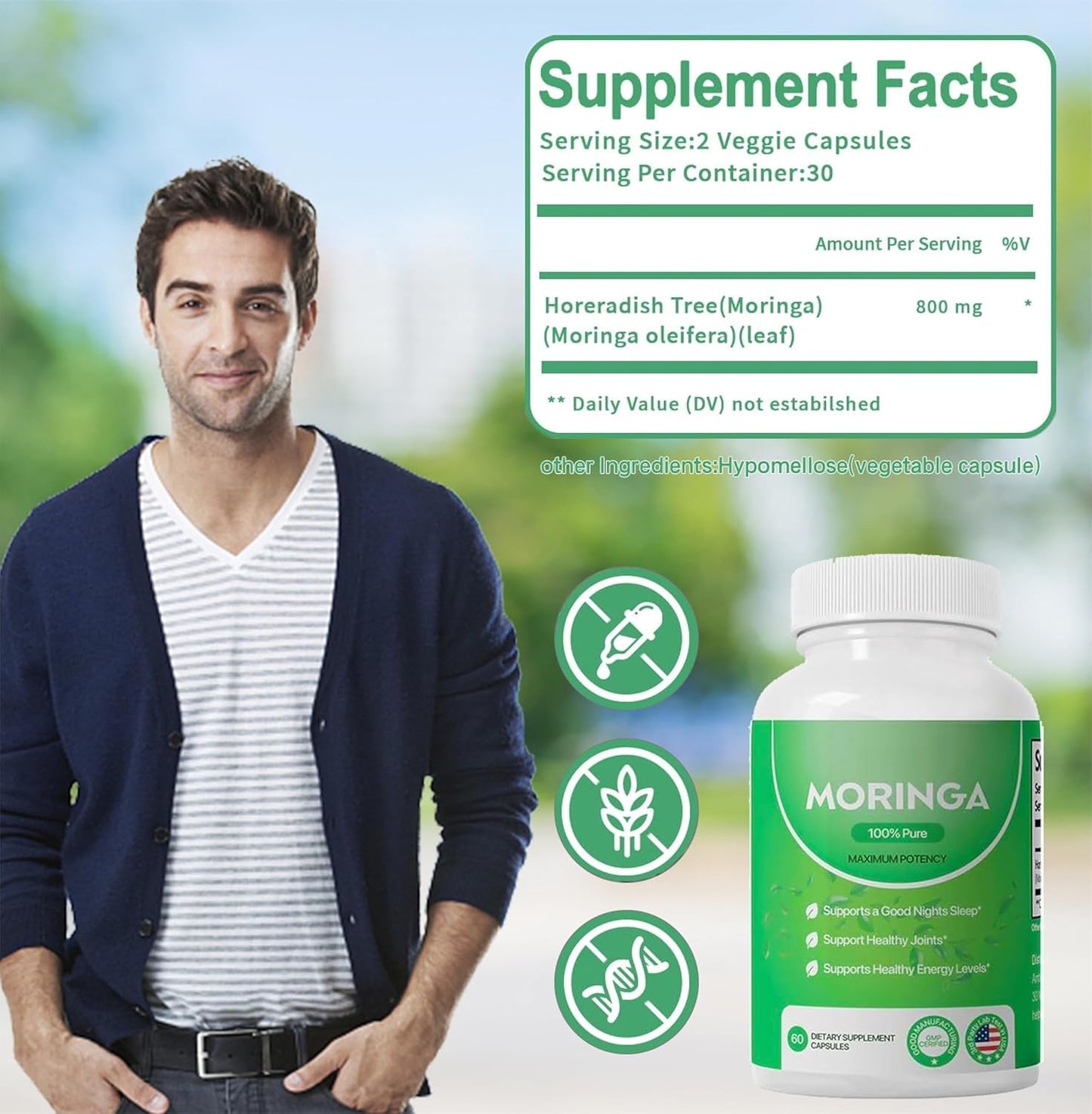 Nutrient-Rich Moringa Capsules - 800mg for Energy Boost & Wellness