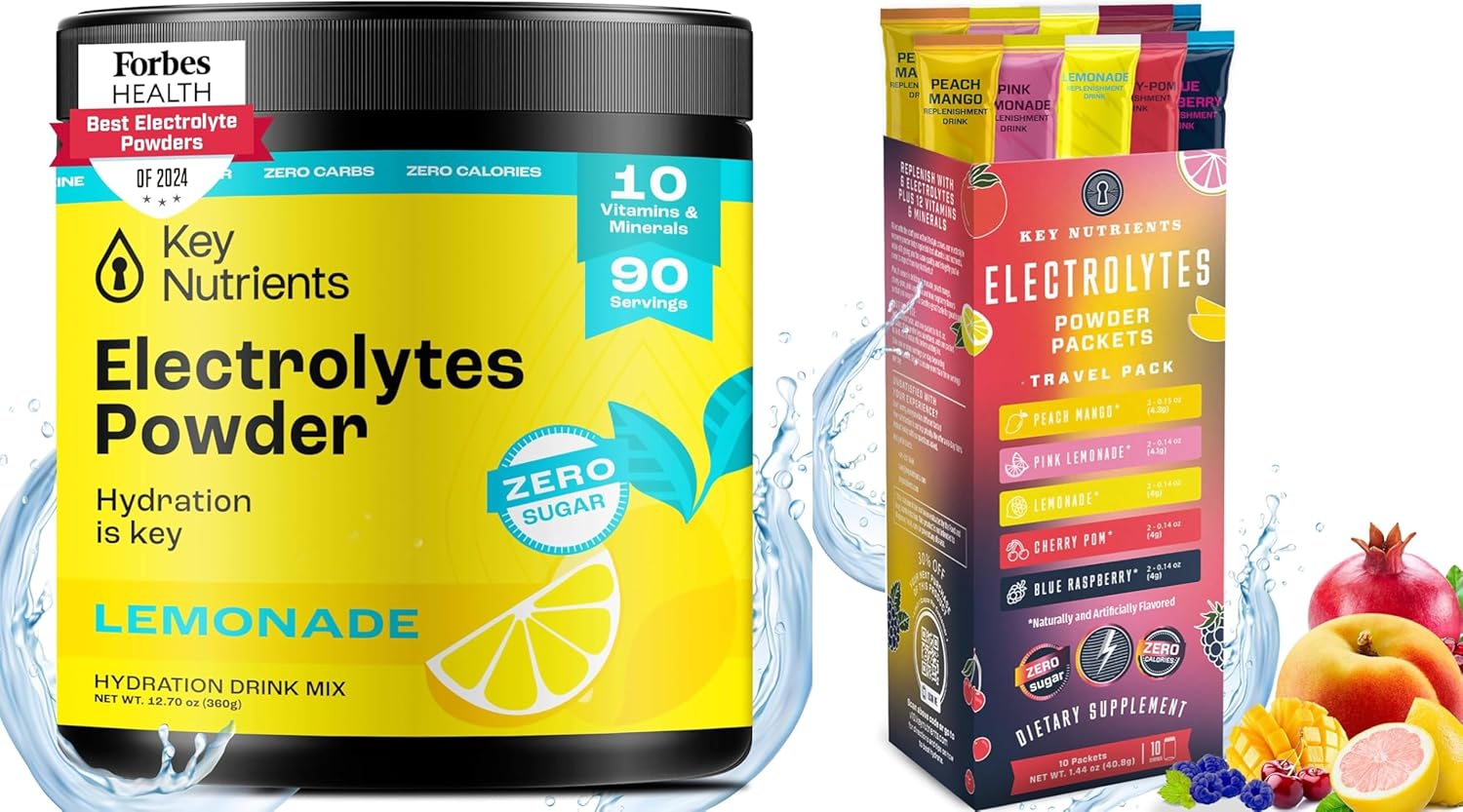 Nutrient-Rich Multivitamin Electrolyte Bundle: Sugar-Free Hydration & Energy Boost - 5 Flavors (10 Servings) + Lemonade (90 Servings)