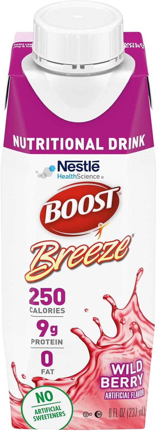 Nutrient-Rich Protein Drinks Variety Pack - Boost Breeze Wild Berry & Ensure Clear Mixed Fruit, Pack of 12, 8 fl oz & 10 fl oz