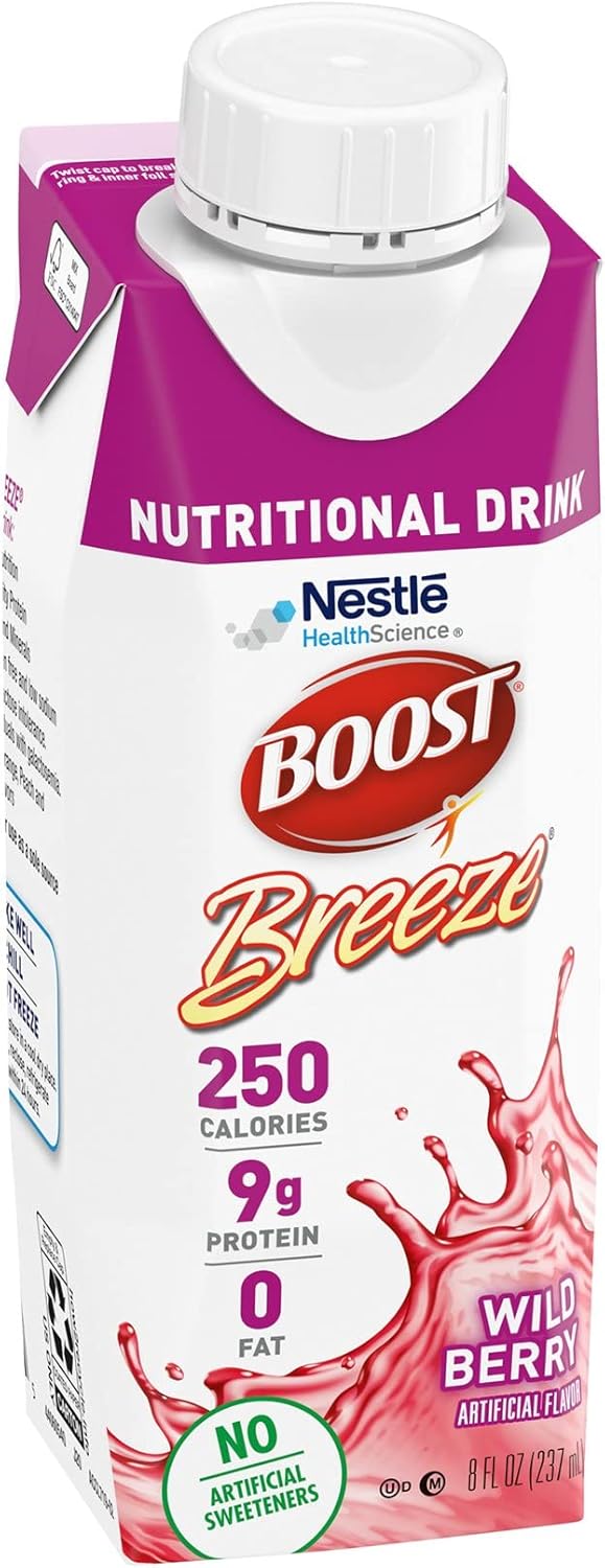 Nutrient-Rich Protein Drinks Variety Pack - Boost Breeze Wild Berry & Ensure Clear Mixed Fruit, Pack of 12, 8 fl oz & 10 fl oz