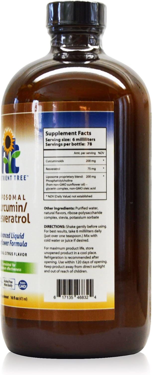 Nutrient Tree Liposomal Curcumin and Resveratrol Supplement, 78 Doses, Alcohol-Free, Non-Soy, Non-GMO, Made in USA