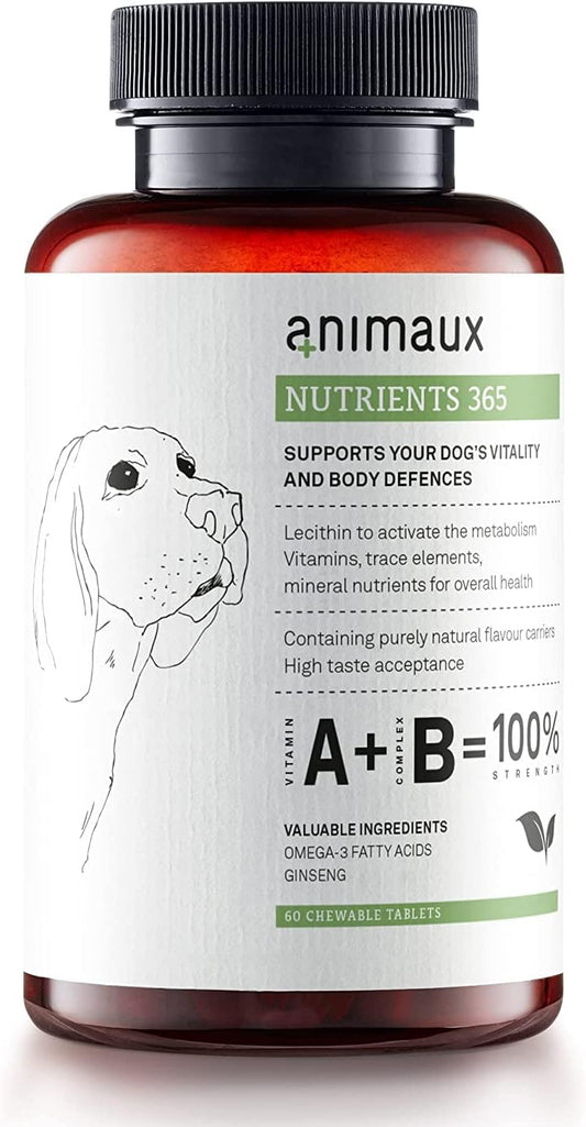Nutrients 365 for Dogs: All-Natural Vitamins for Immune Health, Skin & Coat, Raw-Feeding Support - 60 Chewable Tablets