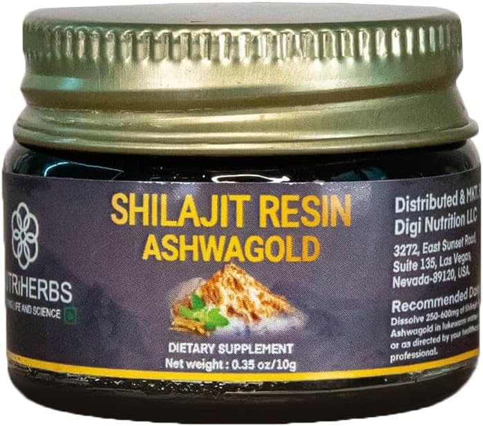 Nutriherbs Himalayan Shilajit Resin Ashwagold 600mg Wellness Supplement - Pure Himalayan Organic, Ashwagandha, Gold Powder - Promotes Vitality - 10g