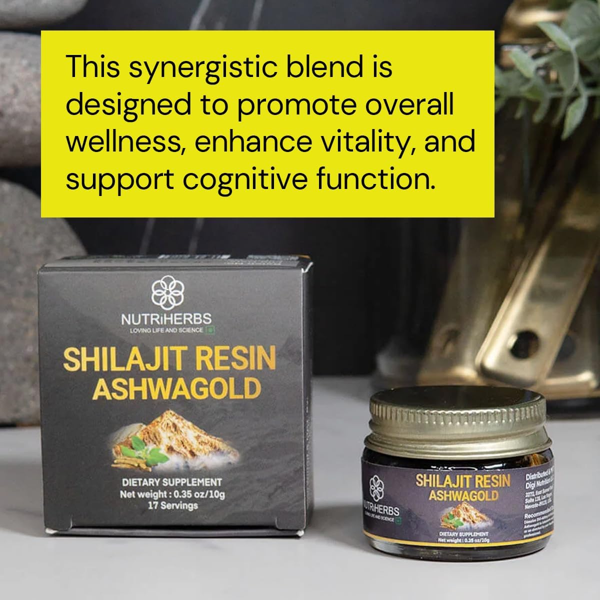 Nutriherbs Himalayan Shilajit Resin Ashwagold 600mg Wellness Supplement - Pure Himalayan Organic, Ashwagandha, Gold Powder - Promotes Vitality - 10g