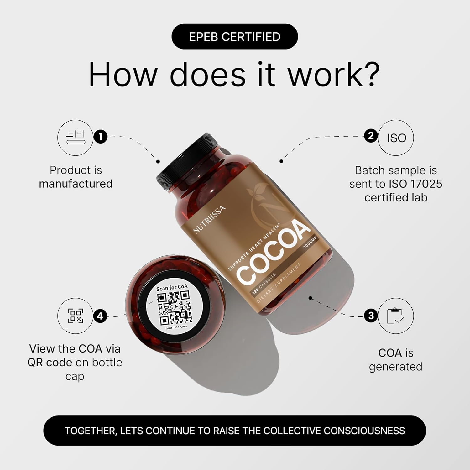 Nutriissa Cocoa Capsules 2000mg - Heart Health & Circulation Support with 500mg Cocoa Flavanols - Vegan, 120 Capsules